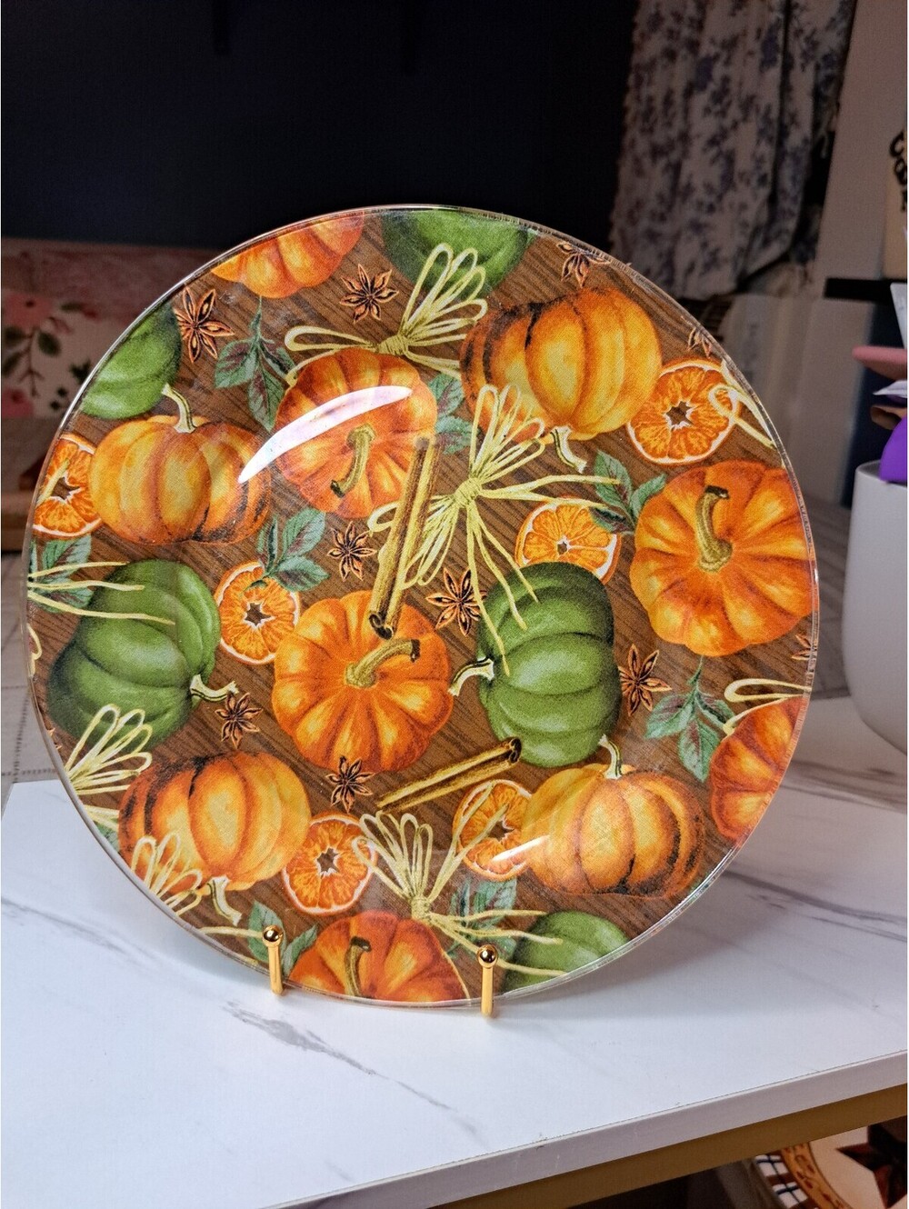 Handmade Pumpkin Halloween/Fall Decoupage Decorative Serving Plate 10.5"